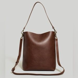 Madewell The Transport Bucket Bag, color is Soft Mahogany